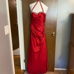 Maggie Sottero Beaded Red Halter Prom Gown